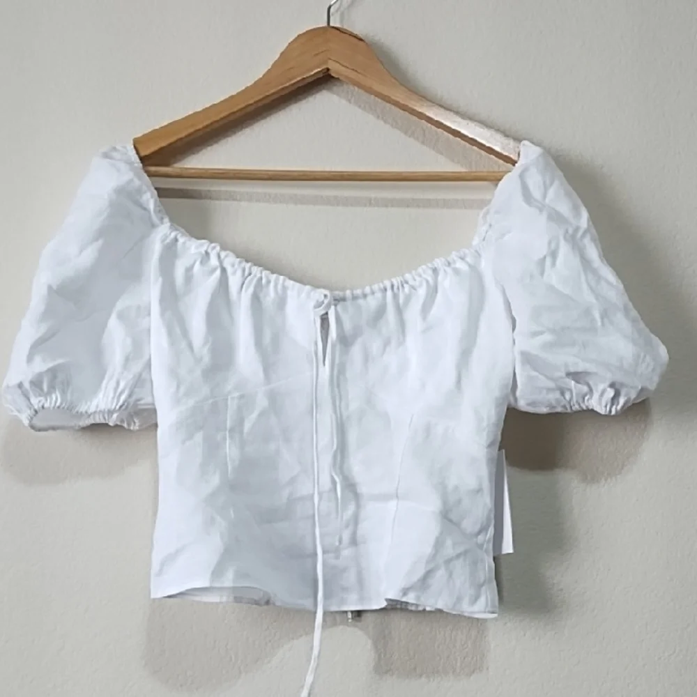 NWT Reformation White Puff Sleeve Blouse with Tie Front Size 6